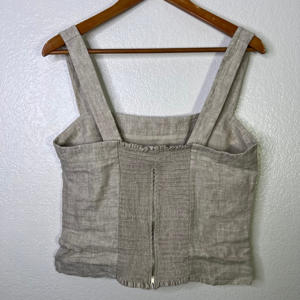 Quince European 100% Linen Fitted Tank Top Flax Beige Size Large Square Neck - Picture 3 of 7
